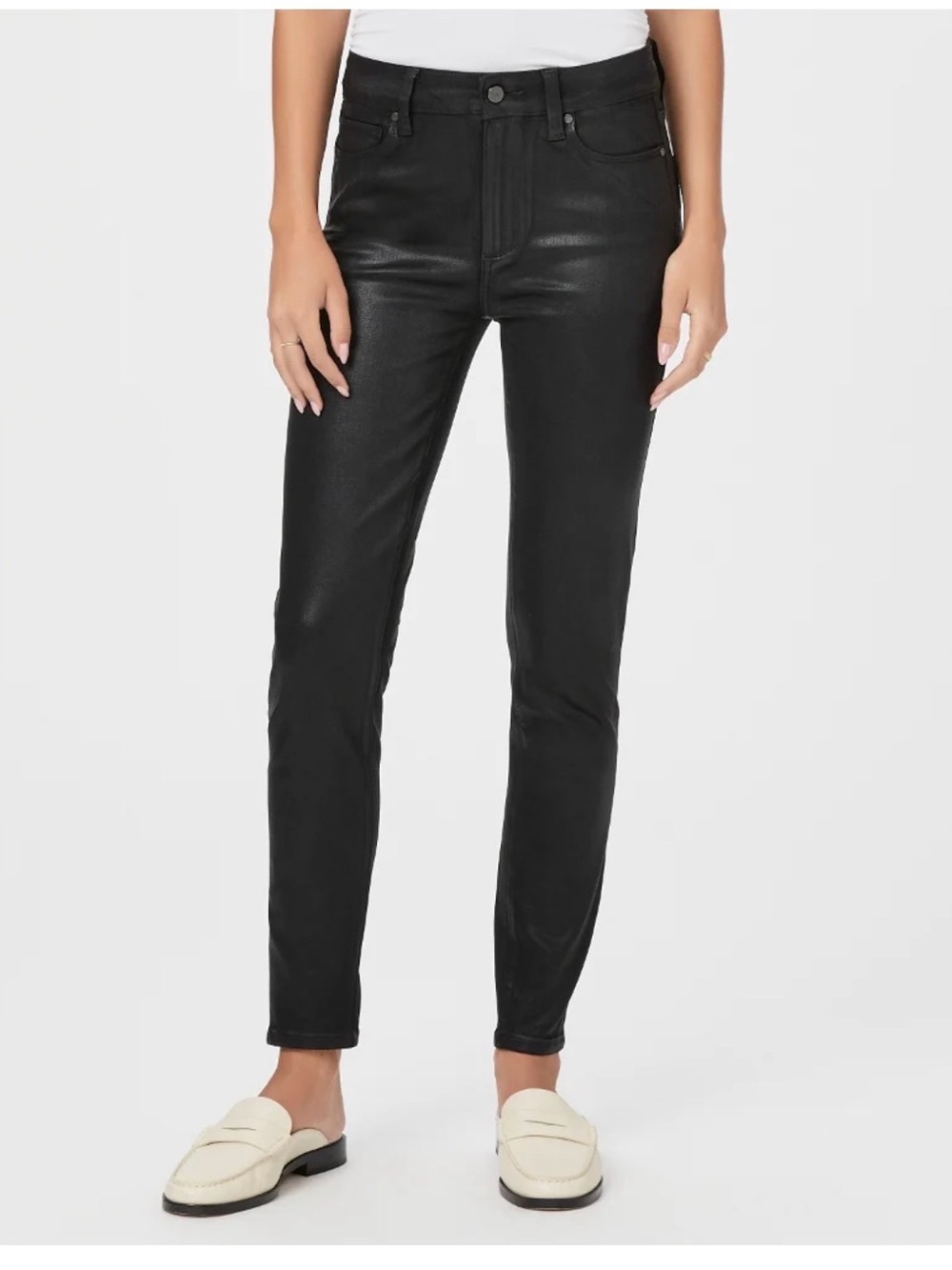 PAIGE Hoxton Ankle Ultra Skinny Jeans in Black Fog Luxe Coating size 24